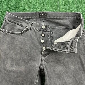 ASKET Mens Black Denim Jeans 30x29" Organic Cotton Straight Leg Denim Button Fly